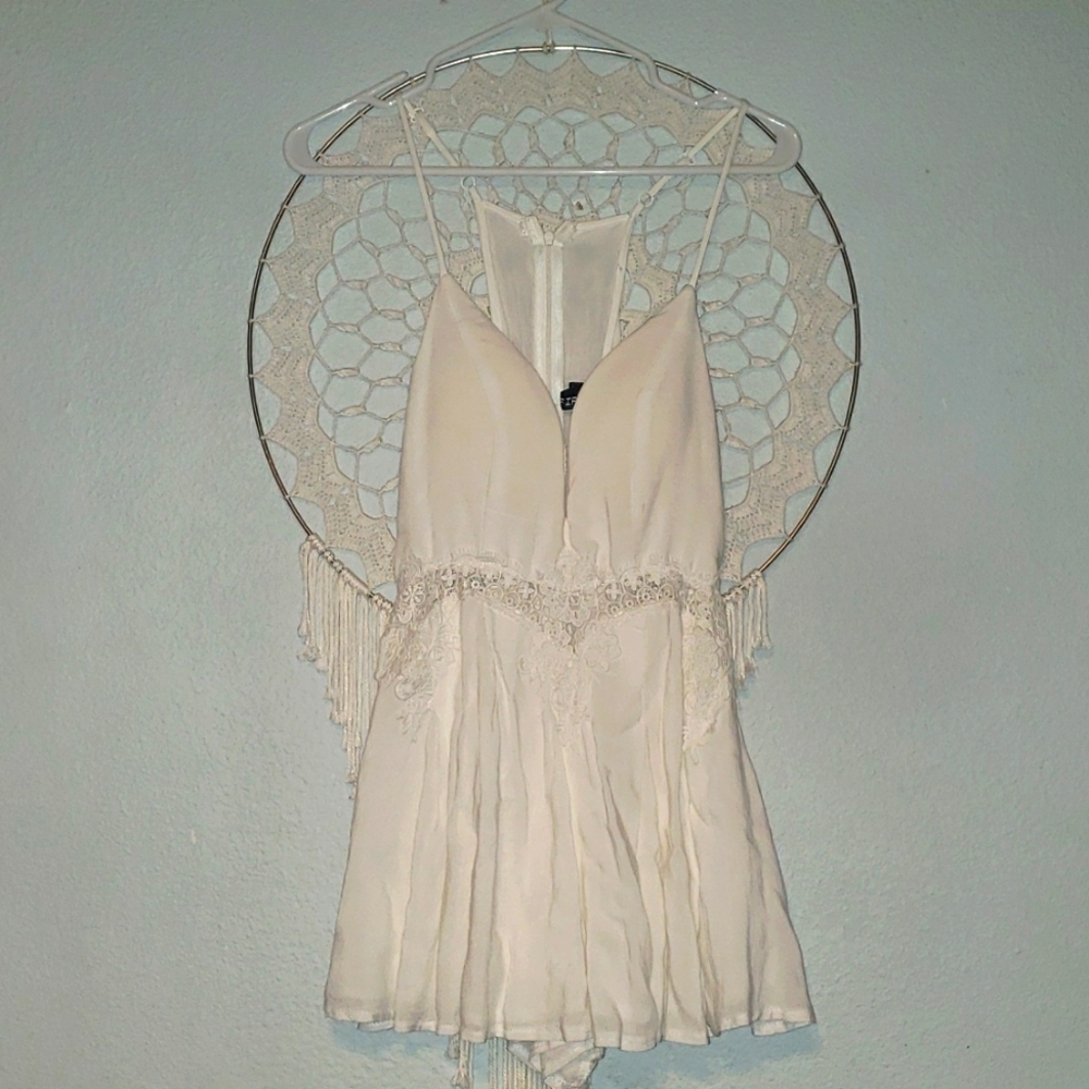 Heart On Fire - White Romper with Lace Waist
